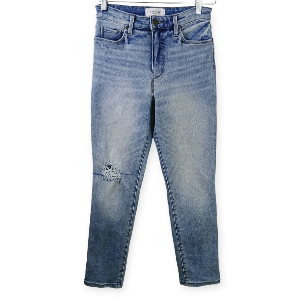 EVEREVE SZ 25 The Ever Straight High Rise Jeans Distressed Knee
